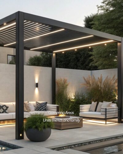 Luxury pergola seating and lighting design by North Texas outdoor living experts.