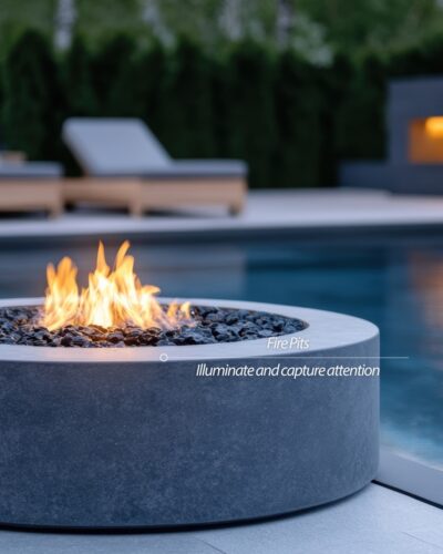 Modern fire pit by Zodiac Pools & Outdoor Living, part of a custom backyard oasis design in Denton County TX.